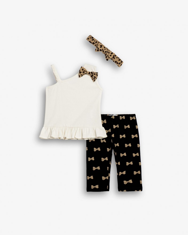 Παιδικό Σετ 3Τμχ με Μπλούζα Φιογκάκι, Κολάν Κάπρι και Κορδέλα Κορίτσι (2-6) -Μόκα- 