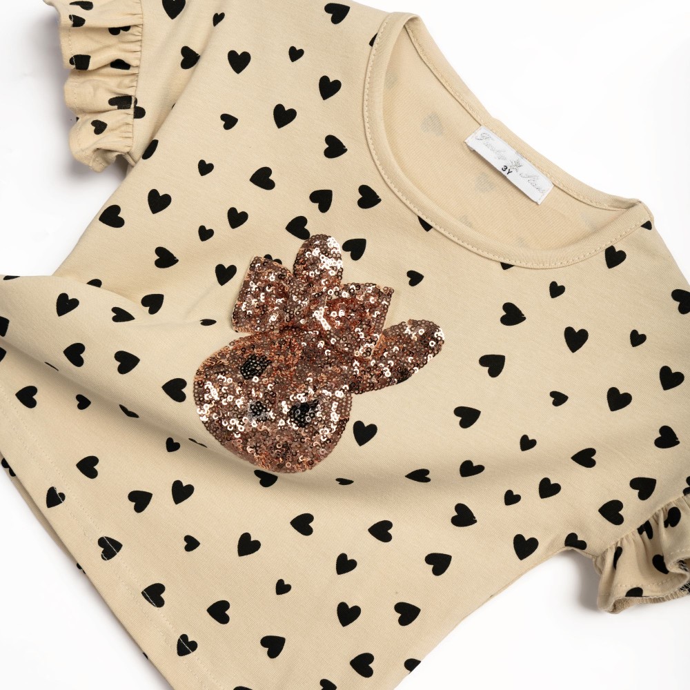 Παιδικό Μακό Σετ με Μπλούζα Κουνελάκι Παγιέτα και Κολάν Κάπρι Κορίτσι (2-6) -Μπεζ- 126-739111-1