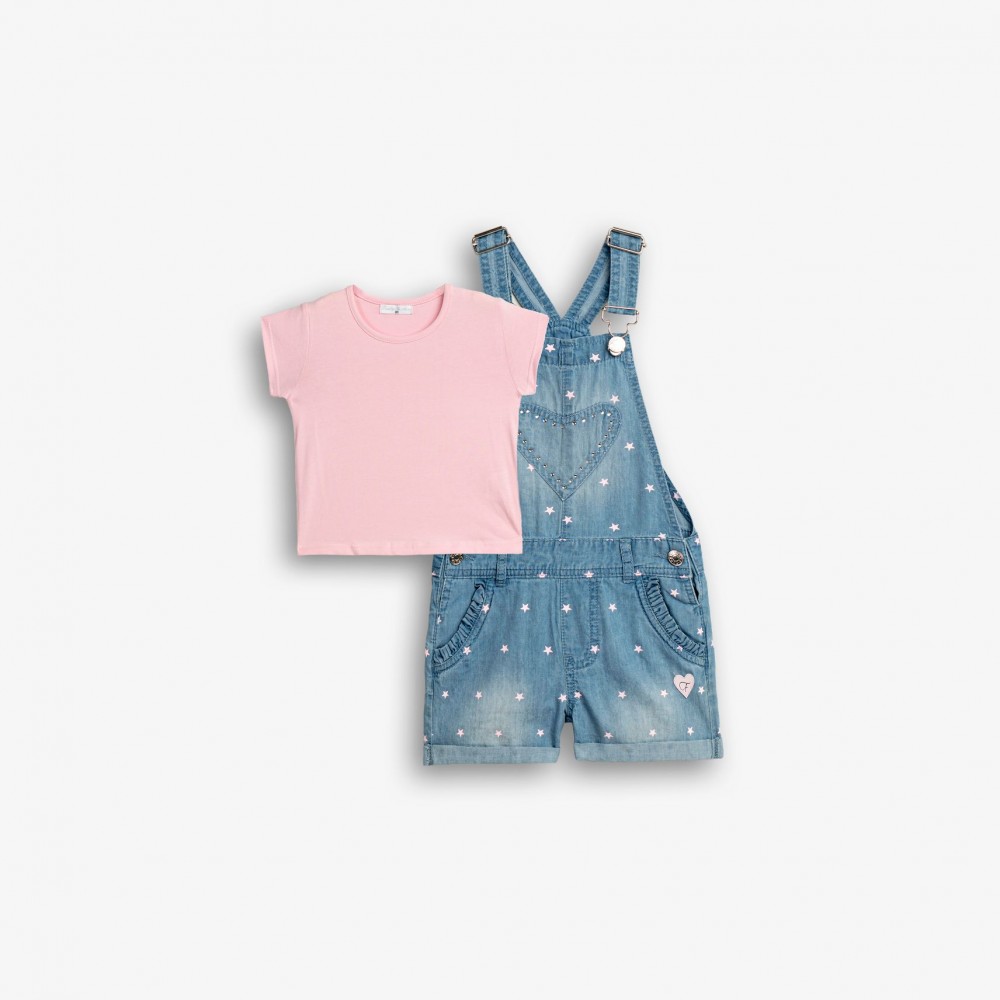 Παιδικό Σετ με Σαλοπέτα Τζιν Αστέρι και Μπλουζάκι Κορίτσι (2-6) -Κουφέτι- 