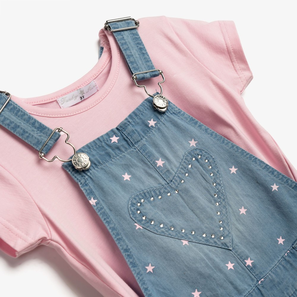 Παιδικό Σετ με Σαλοπέτα Τζιν Αστέρι και Μπλουζάκι Κορίτσι (2-6) -Κουφέτι- 