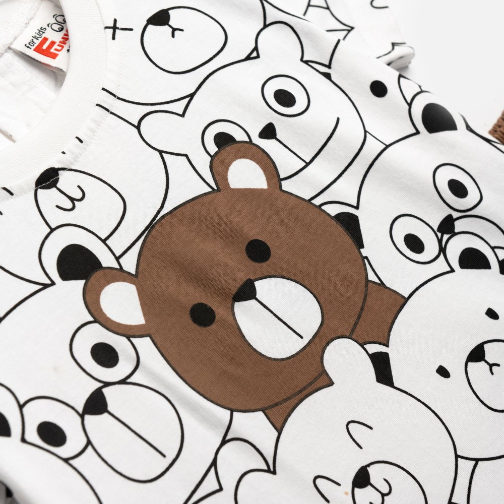 Βρεφικό Σετ Μακό με Μπλούζα Αρκουδάκια και Βερμούδα Αγόρι (6-24μ) -Καφέ- 