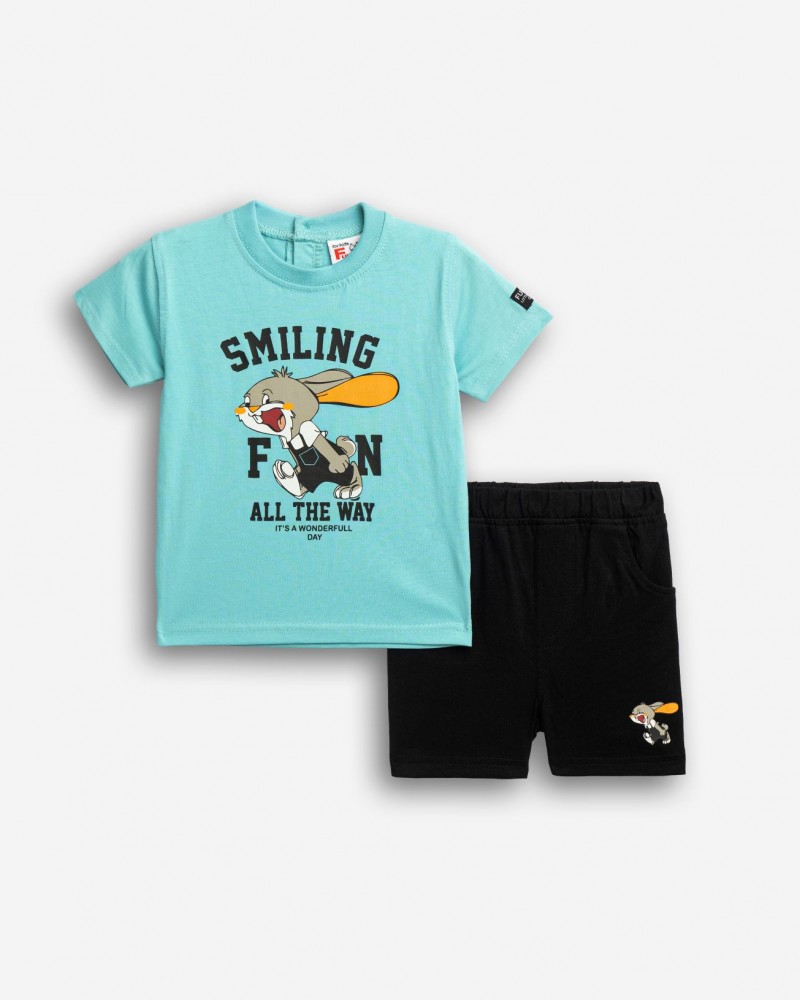 Βρεφικό Σετ με Μπλούζα Cool Κουνελάκι και Βερμούδα Αγόρι (6-24μ) -Τυρκουάζ- 