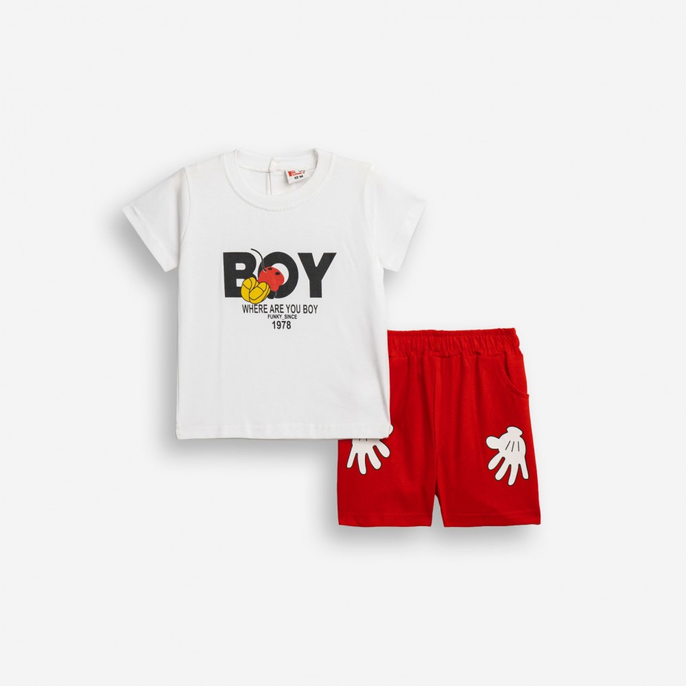 Βρεφικό Σετ Μακό με Μπλούζα Βoy και Βερμούδα Αγόρι (6-24μ) -Λευκό- 