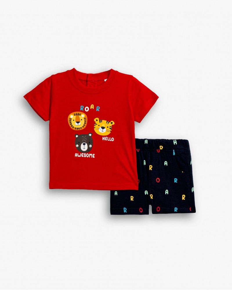 Βρεφικό Σετ Μακό με Μπλούζα Roar Ζωάκια και Βερμούδα Αγόρι (6-24μ) -Κόκκινο- 