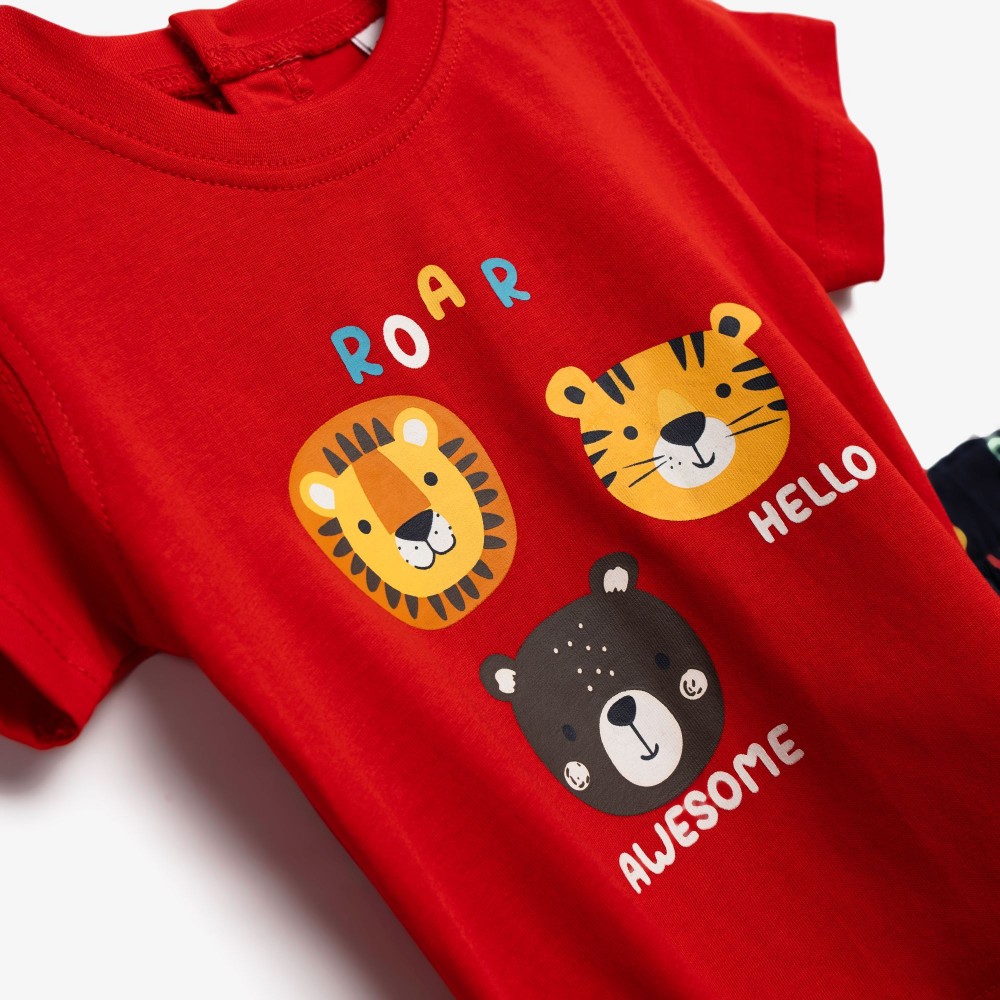 Βρεφικό Σετ Μακό με Μπλούζα Roar Ζωάκια και Βερμούδα Αγόρι (6-24μ) -Κόκκινο- 126-801122-1