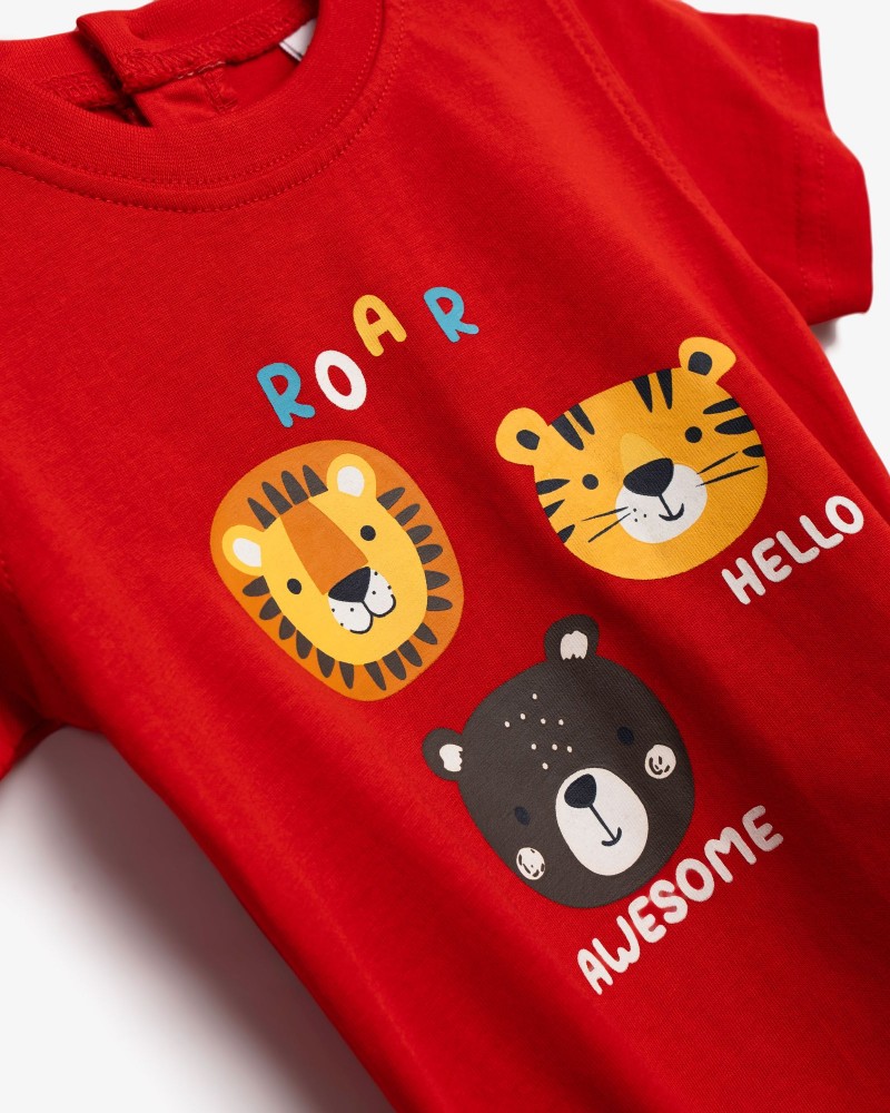 Βρεφικό Σετ Μακό με Μπλούζα Roar Ζωάκια και Βερμούδα Αγόρι (6-24μ) -Κόκκινο- 