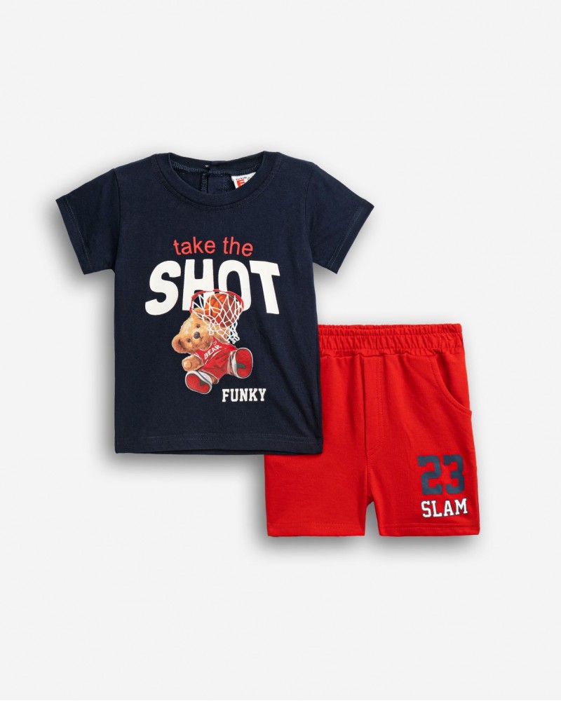 Βρεφικό Σετ Μακό με Μπλούζα Shot και Βερμούδα Αγόρι (6-24μ) -Μπλε- 