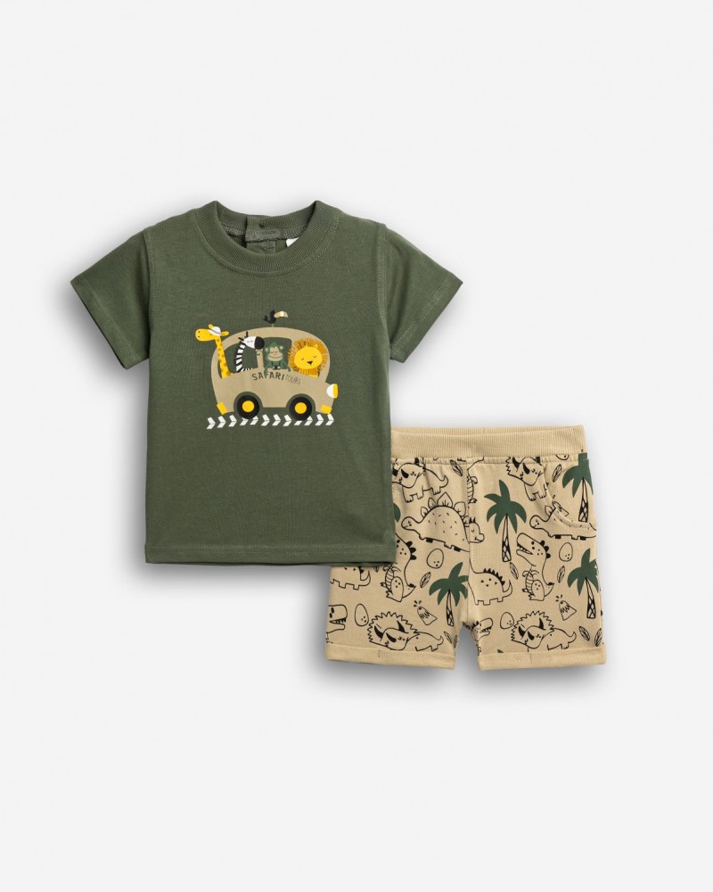 Βρεφικό Σετ Μακό με Μπλούζα Safari Tours και Βερμούδα Αγόρι (6-24μ) -Χακί- 