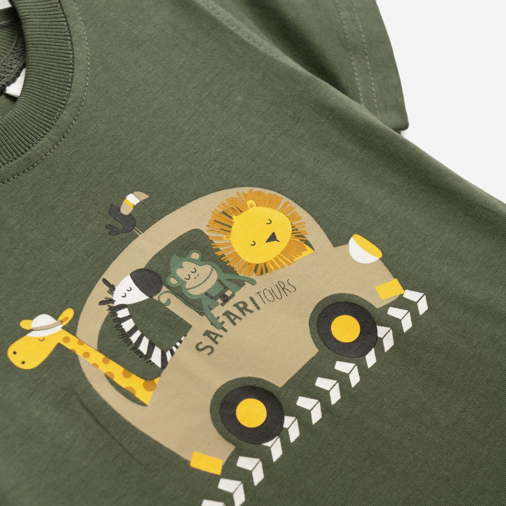 Βρεφικό Σετ Μακό με Μπλούζα Safari Tours και Βερμούδα Αγόρι (6-24μ) -Χακί- 126-801206-1