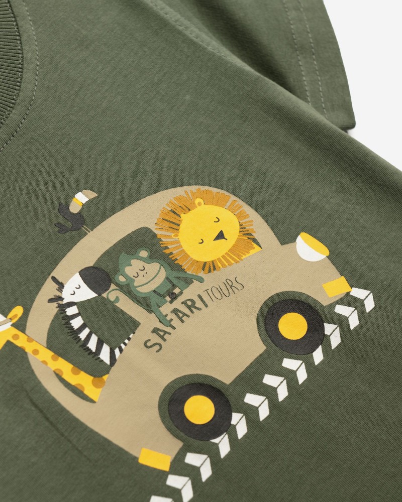 Βρεφικό Σετ Μακό με Μπλούζα Safari Tours και Βερμούδα Αγόρι (6-24μ) -Χακί- 