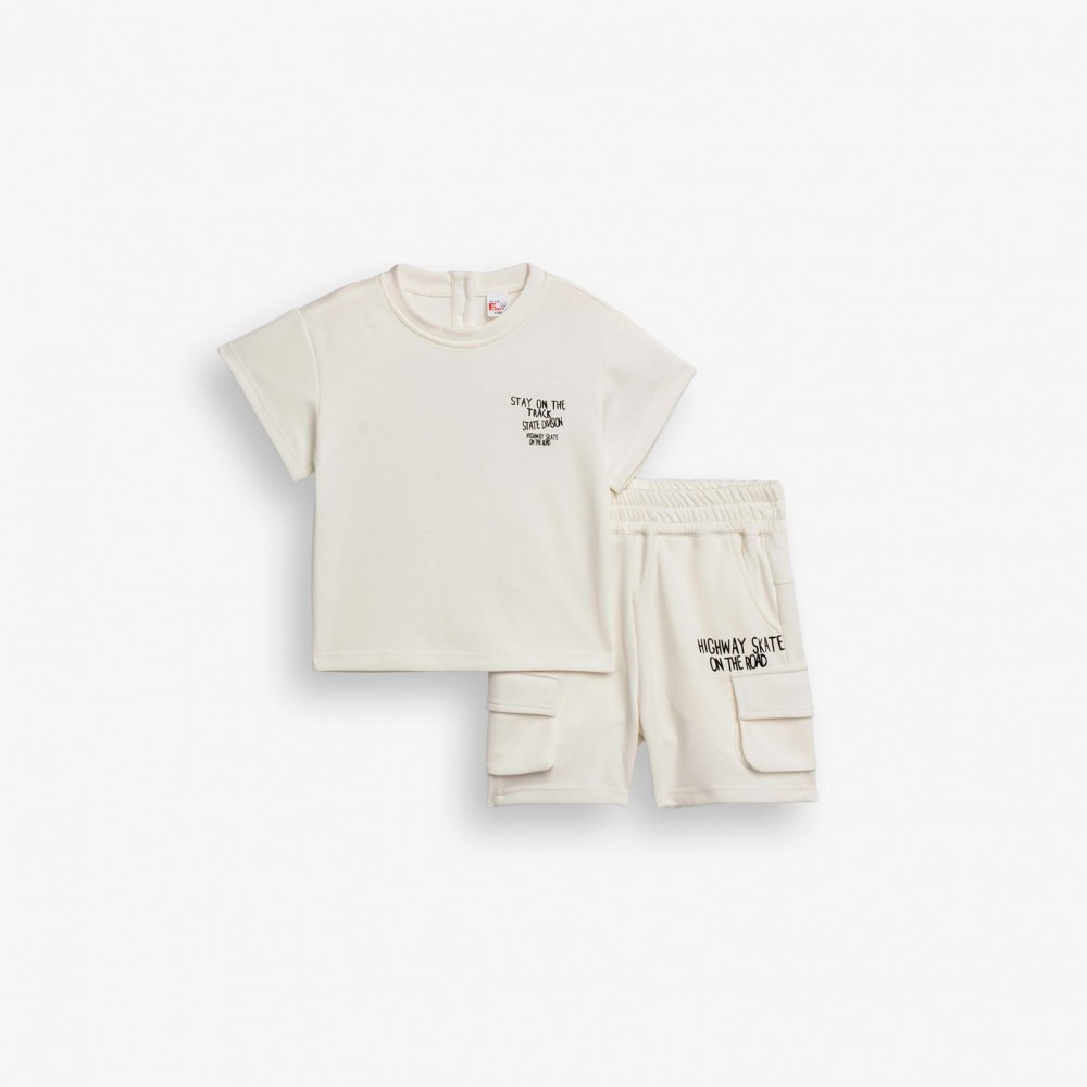 Βρεφικό Σετ με Μπλούζα Superior Route και Βερμούδα Cargo Αγόρι (6-24μ) -Εκρού- 126-801207-1