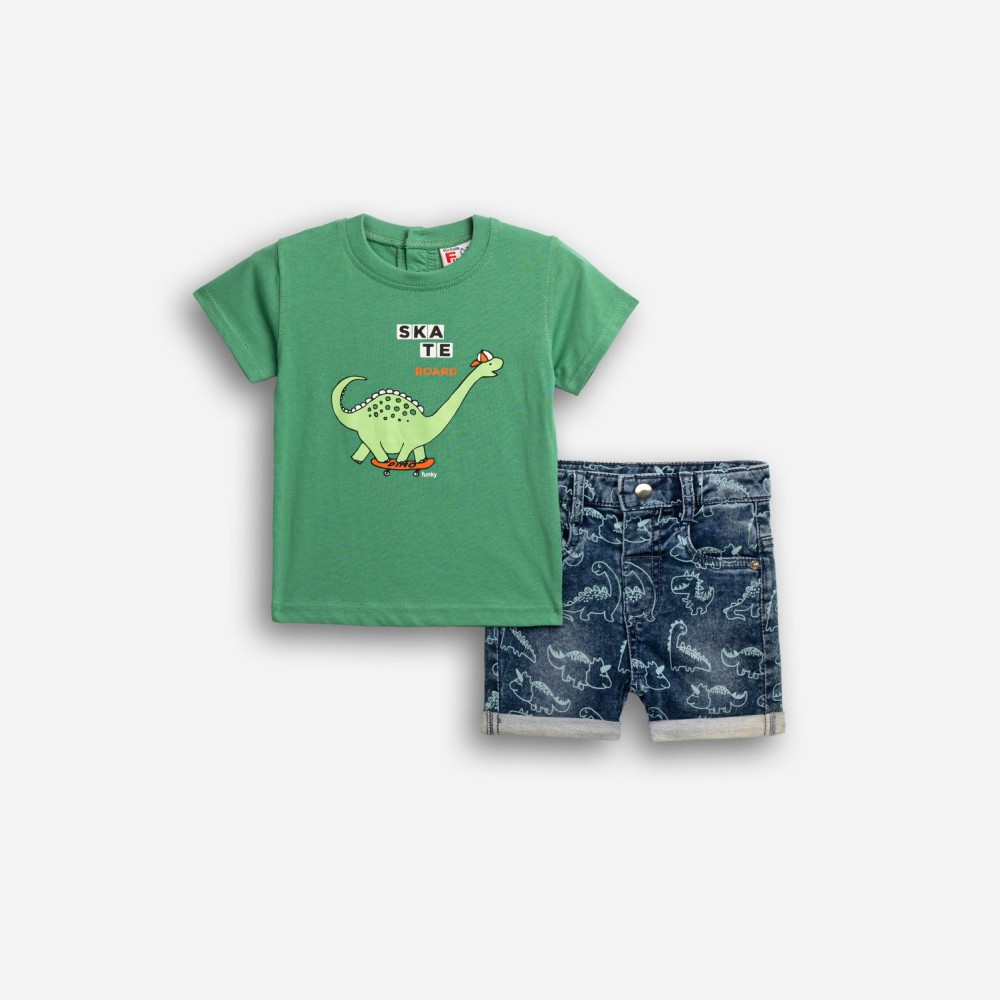 Βρεφικό Σετ με Μπλούζα Δεινόσαυρος και Τζιν Βερμούδα Αγόρι (6-24μ) –Μπλε Τζιν– 126-802107-1