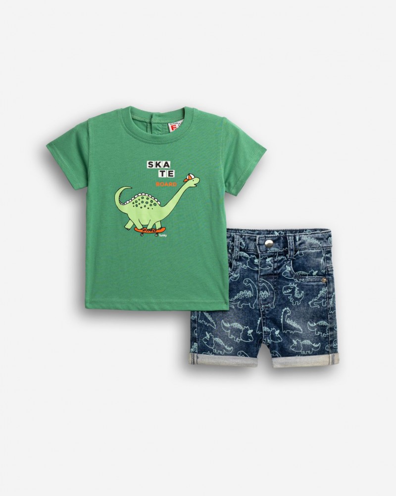 Βρεφικό Σετ με Μπλούζα Δεινόσαυρος και Τζιν Βερμούδα Αγόρι (6-24μ) –Μπλε Τζιν– 