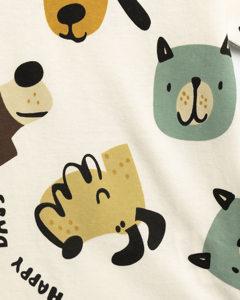 Βρεφικό Σετ με Μπλούζα Happy Days Ζωάκια και Βερμούδα Cargo Αγόρι (6-24μ) -Εκρού- 