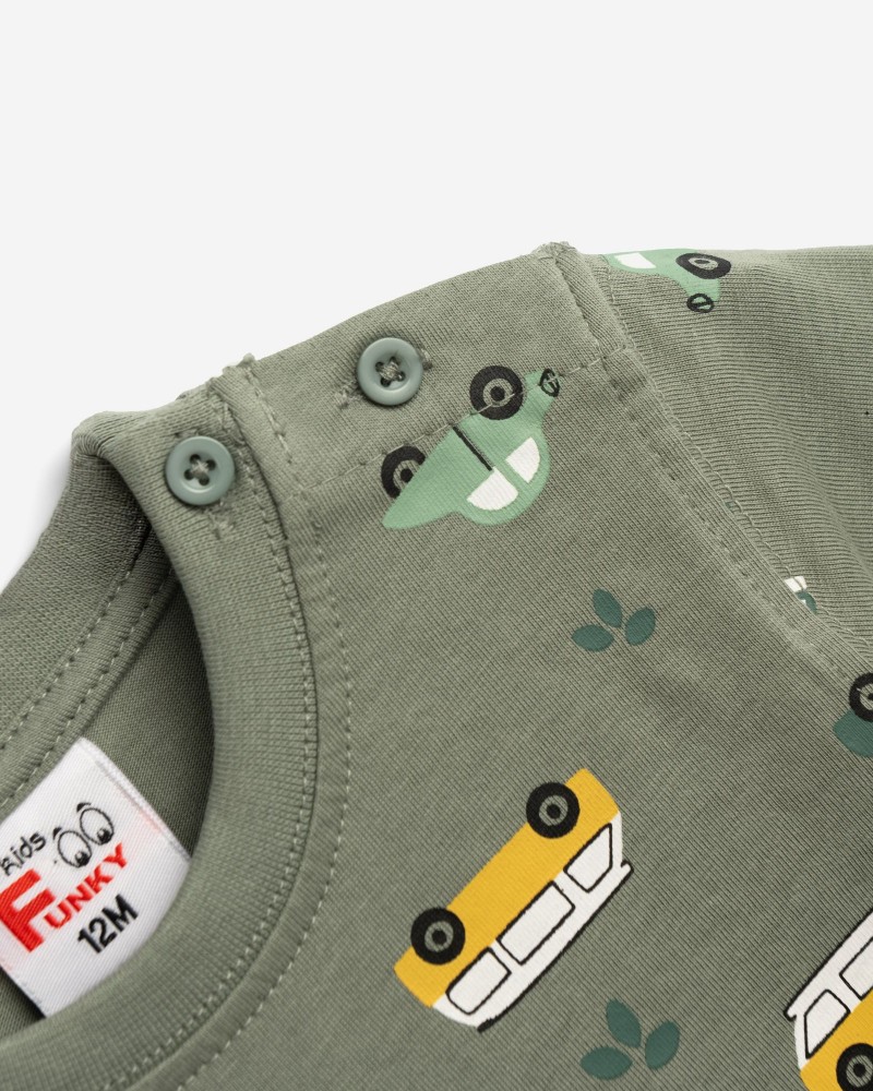 Βρεφικό Σετ με Μπλούζα Αυτοκινητάκια και Βερμούδα Cargo Αγόρι (6-24μ) -Χακί- 