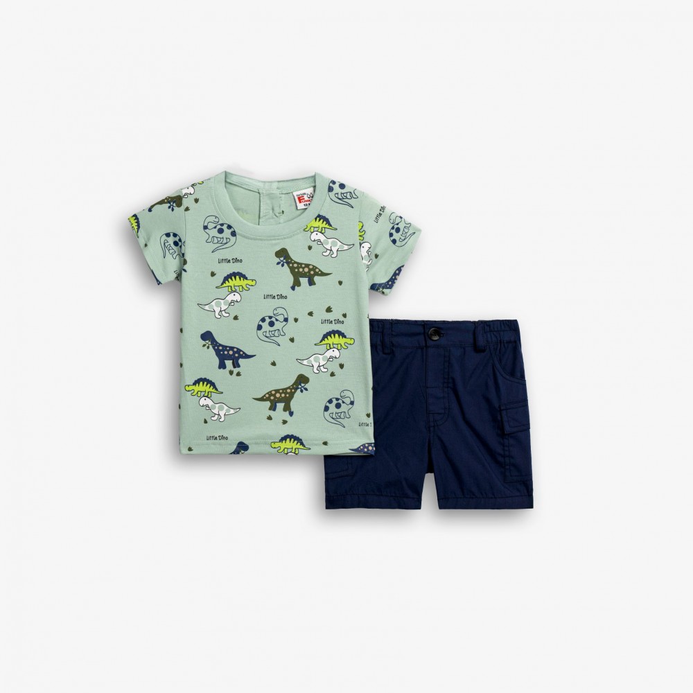 Βρεφικό Σετ με Μπλούζα Little Dino και Βερμούδα Cargo Αγόρι (6-24μ) -Φυστικί- 126-804111-2