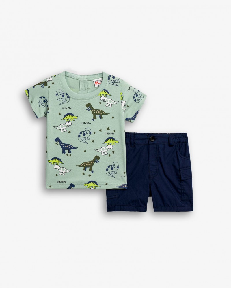 Βρεφικό Σετ με Μπλούζα Little Dino και Βερμούδα Cargo Αγόρι (6-24μ) -Φυστικί- 