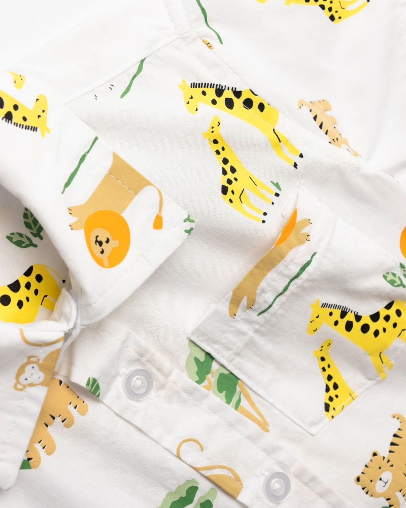 Βρεφικό Σετ με Πουκάμισο Ζούγκλα Ζωάκια Και Παντελόνι Αγόρι (6-24μ) -Μπεζ- 