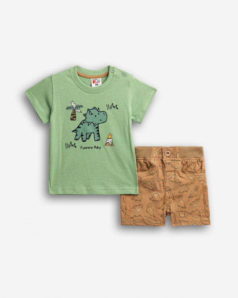 Βρεφικό Σετ με Μπλούζα Fanny Days Δεινοσαυράκι και Βερμούδα Αγόρι (6-24μ) -Πράσινο- 