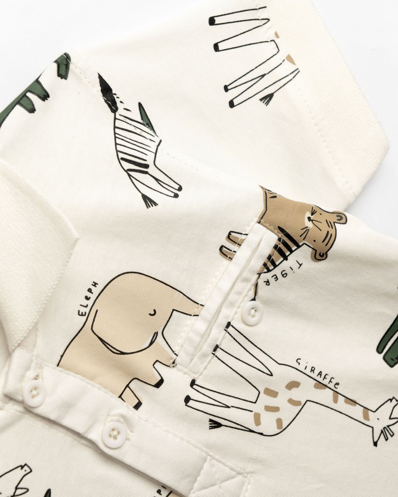 Βρεφικό Σετ με Μπλούζα Πόλο Ζωάκια και Βερμούδα Cargo Αγόρι (6-24μ) -Εκρού- 