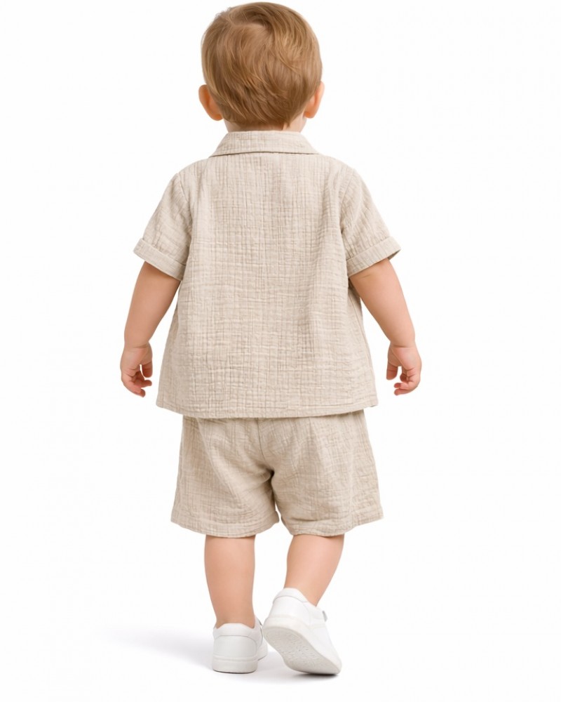 Βρεφικό Σετ 3Τμχ με Πουκάμισο, Μπλούζα Ελεφαντάκι και Βερμούδα Αγόρι (6-24μ) -Μπεζ- 