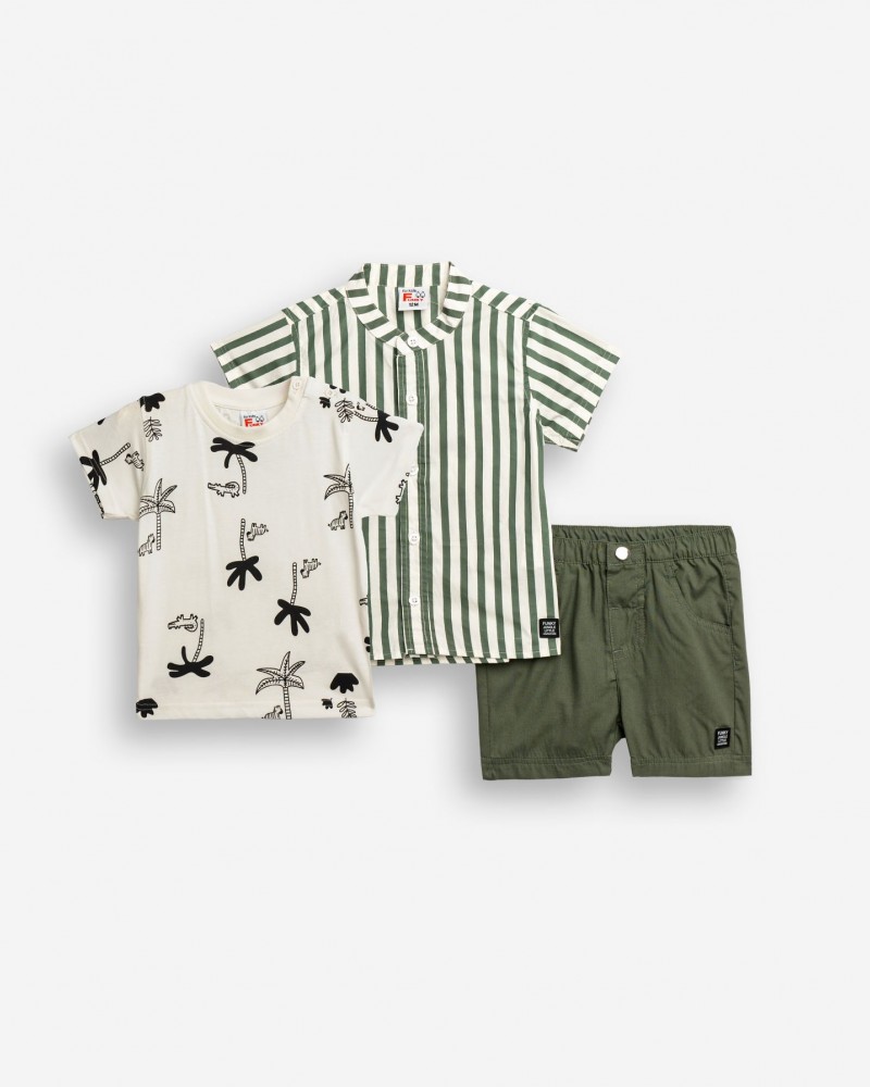 Βρεφικό Σετ 3 Τμχ με Πουκάμισο Ριγέ, Μπούζα Φοίνικες Και Βερμούδα Αγόρι (6-24μ) -Εκρού- 