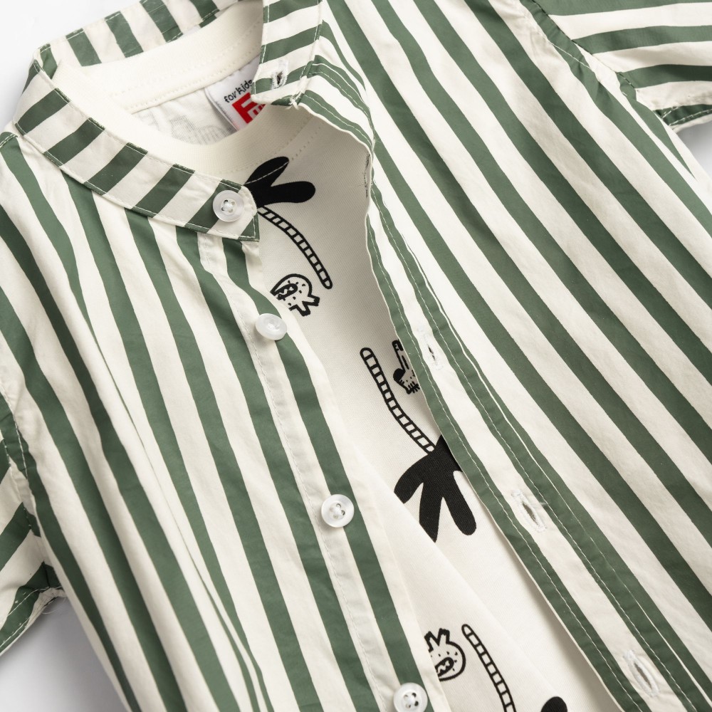 Βρεφικό Σετ 3 Τμχ με Πουκάμισο Ριγέ, Μπούζα Φοίνικες Και Βερμούδα Αγόρι (6-24μ) -Εκρού- 126-895103-1