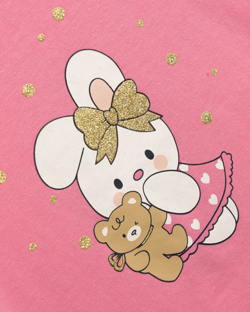 Βρεφικό Σετ Μακό με Μπλούζα Κουνελάκι και Κολάν Κάπρι Κορίτσι (6-24) -Ροζ- 