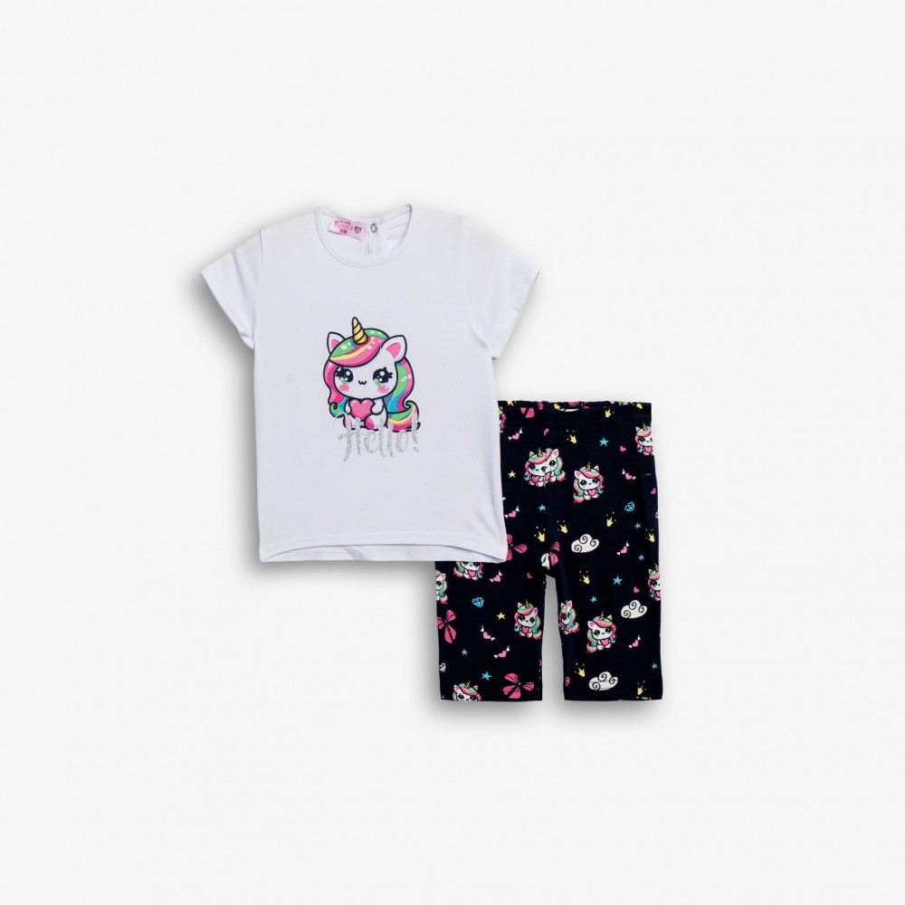 Βρεφικό Σετ Μακό με Μπλούζα Μονόκερος Hello και Κολάν Κάπρι Κορίτσι (6-24) -Λευκό- 126-919112-1