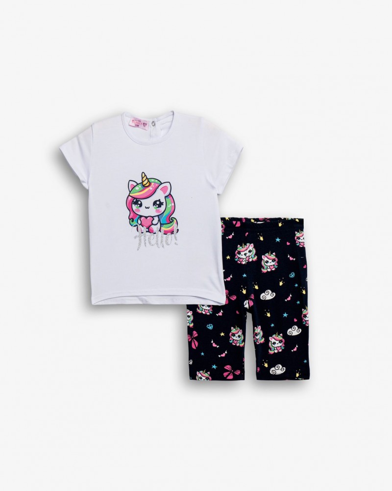 Βρεφικό Σετ Μακό με Μπλούζα Μονόκερος Hello και Κολάν Κάπρι Κορίτσι (6-24) -Λευκό- 