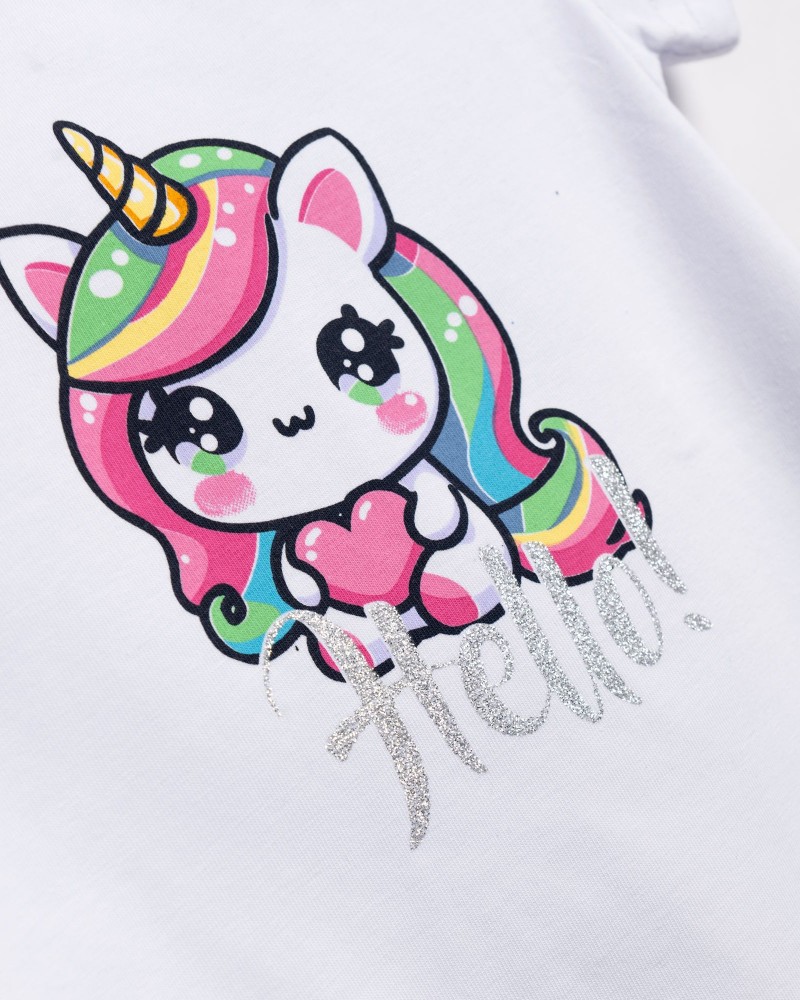 Βρεφικό Σετ Μακό με Μπλούζα Μονόκερος Hello και Κολάν Κάπρι Κορίτσι (6-24) -Λευκό- 