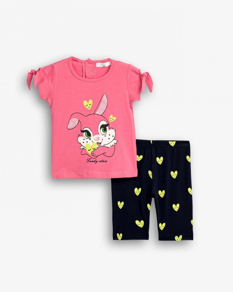 Βρεφικό Σετ Μακό με Μπλούζα Κουνελάκι και Κολάν Κάπρι Κορίτσι (6-24) -Ροζ- 