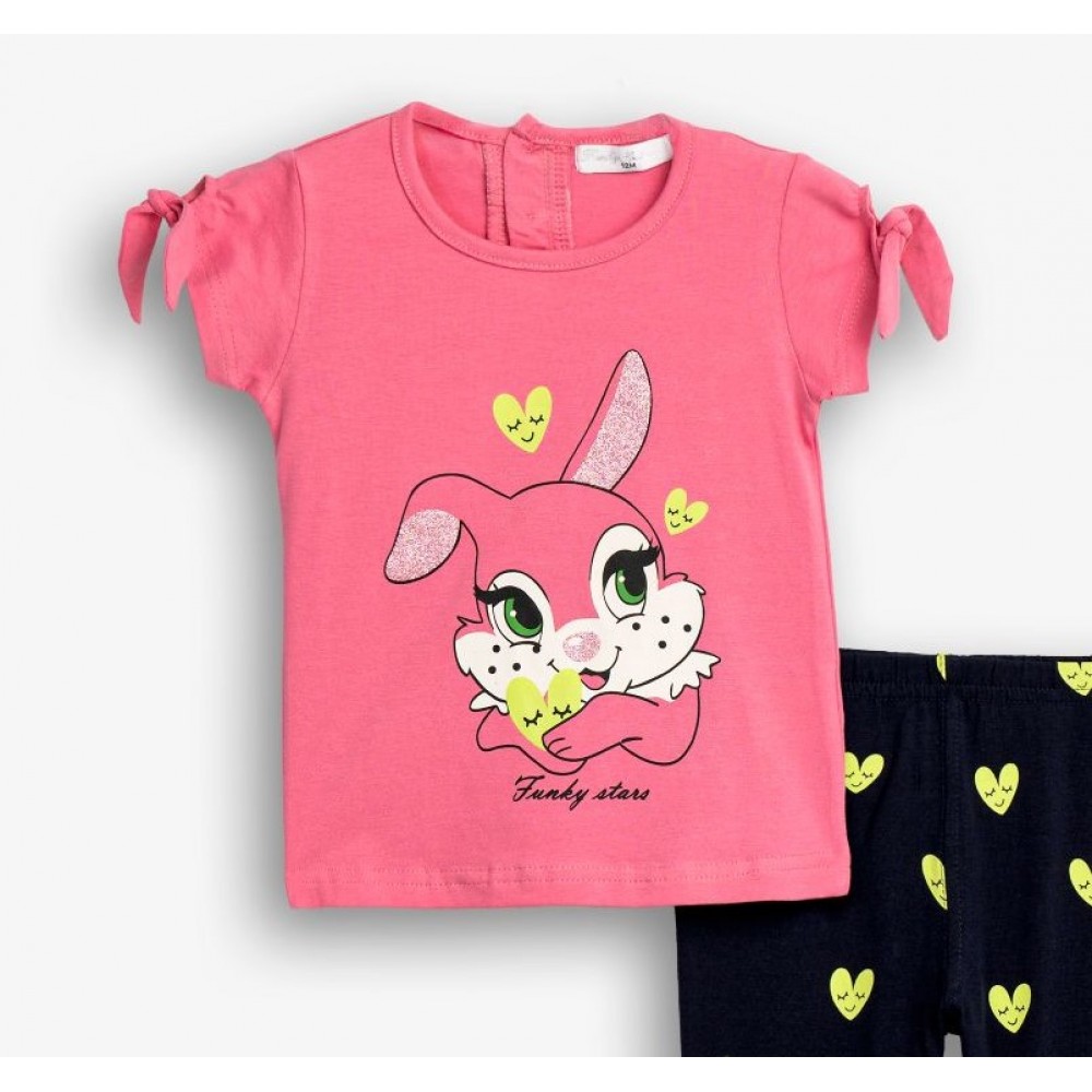 Βρεφικό Σετ Μακό με Μπλούζα Κουνελάκι και Κολάν Κάπρι Κορίτσι (6-24) -Ροζ- 126-919116-1