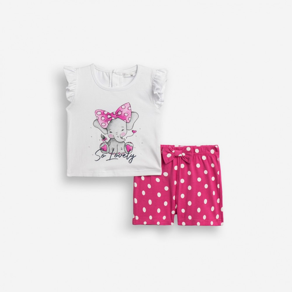 Βρεφικό Σετ Μακό με Μπλούζα So Lovely Ελεφαντάκι και Σορτς Κορίτσι (6-24) -Λευκό- 126-924100-1