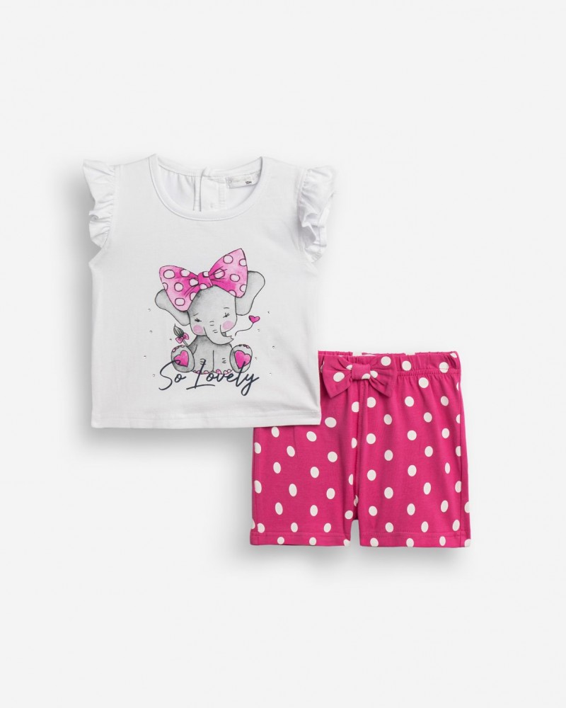 Βρεφικό Σετ Μακό με Μπλούζα So Lovely Ελεφαντάκι και Σορτς Κορίτσι (6-24) -Λευκό- 