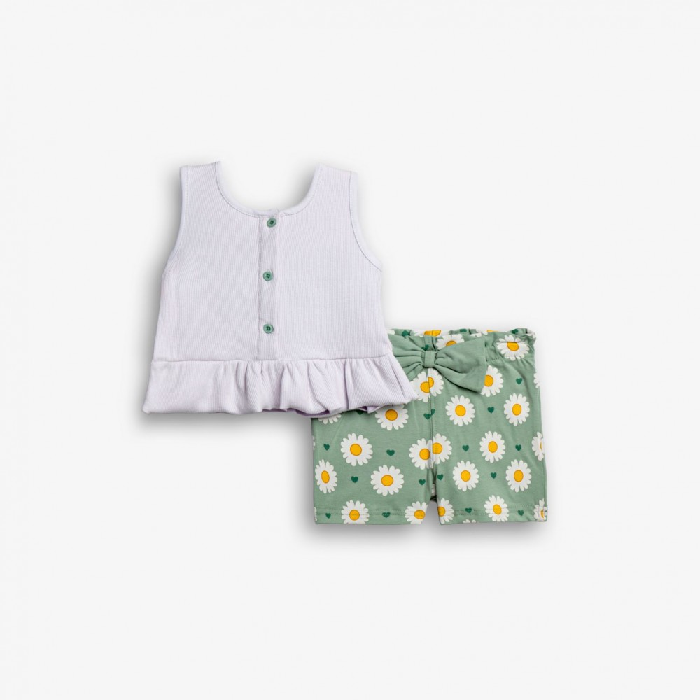 Βρεφικό Σετ Μακό με Μπλούζα Ριπ και Σορτς Floral Κορίτσι (6-24) -Λευκό- 126-924106-1