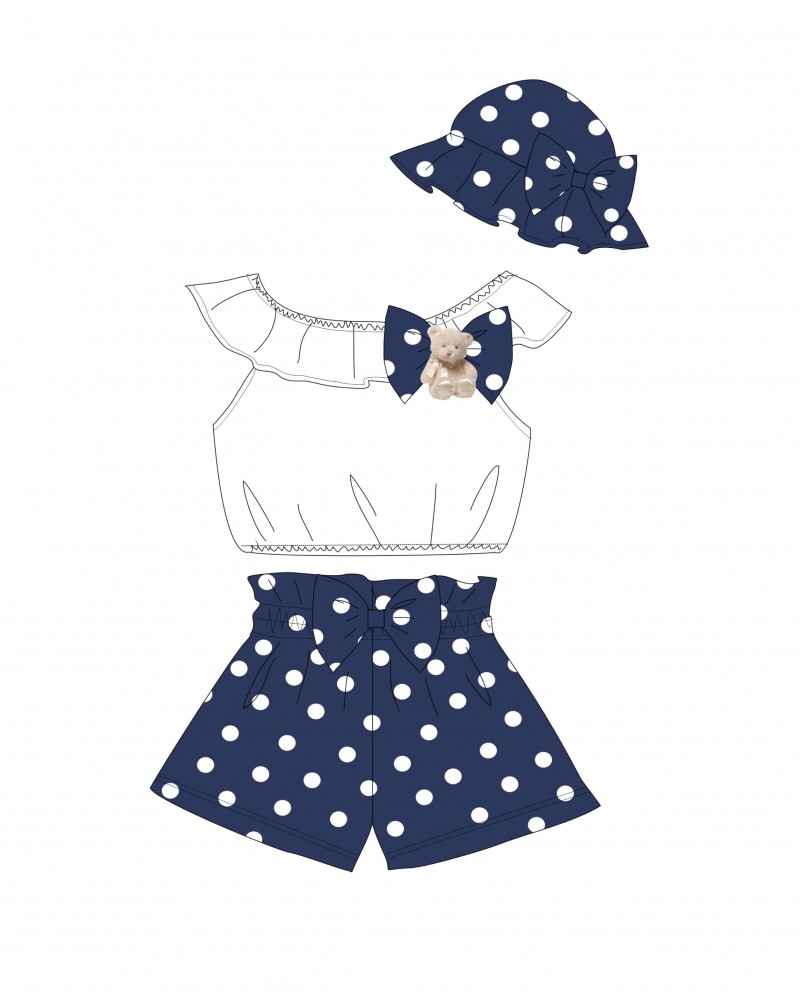 Βρεφικό Σετ 3Τμχ με Μπλούζα με Βολάν, Σορτς Πουά και Καπέλο Κορίτσι (6-24μ) -Λευκό- 