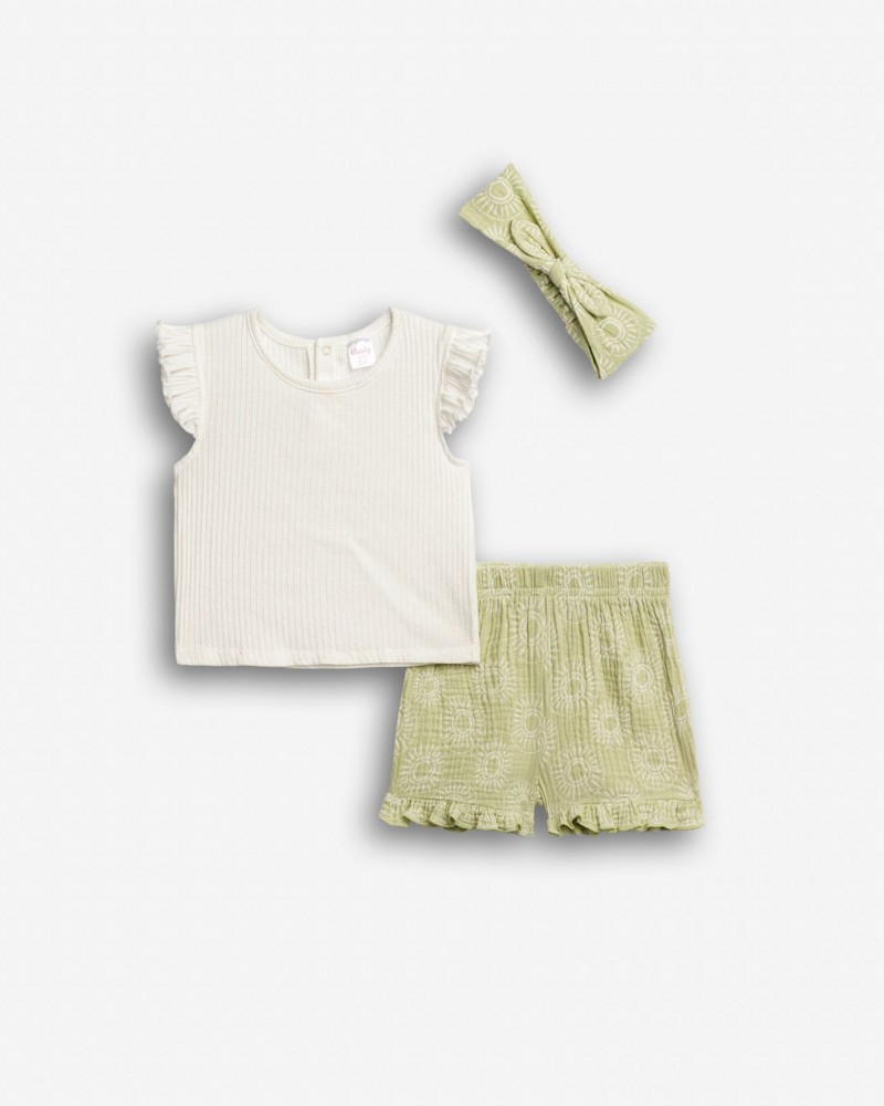 Βρεφικό Σετ 3Τμχ με Μπλούζα Ριπ, Σορτς και Κορδέλα Κορίτσι (6-24μ) -Λευκό- 