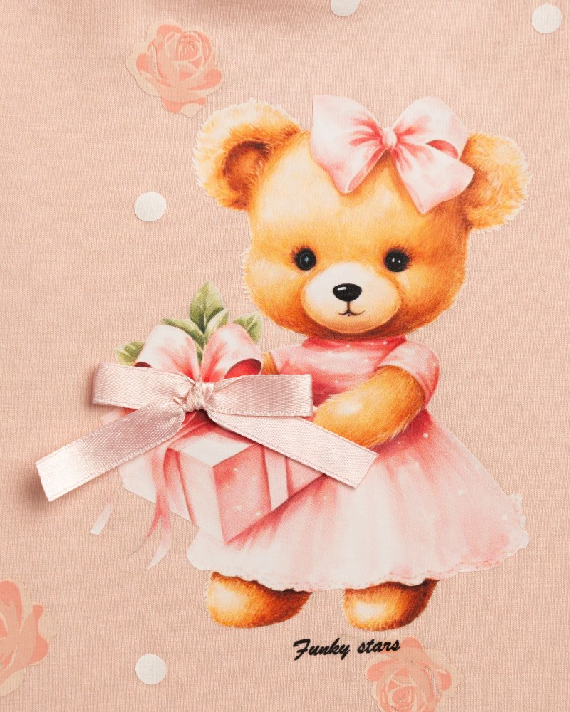 Βρεφικό Σετ με Μπλούζα Αρκουδάκι και Τζιν Σορτς Κορίτσι (6-24μ) –Nude Ροζ– 