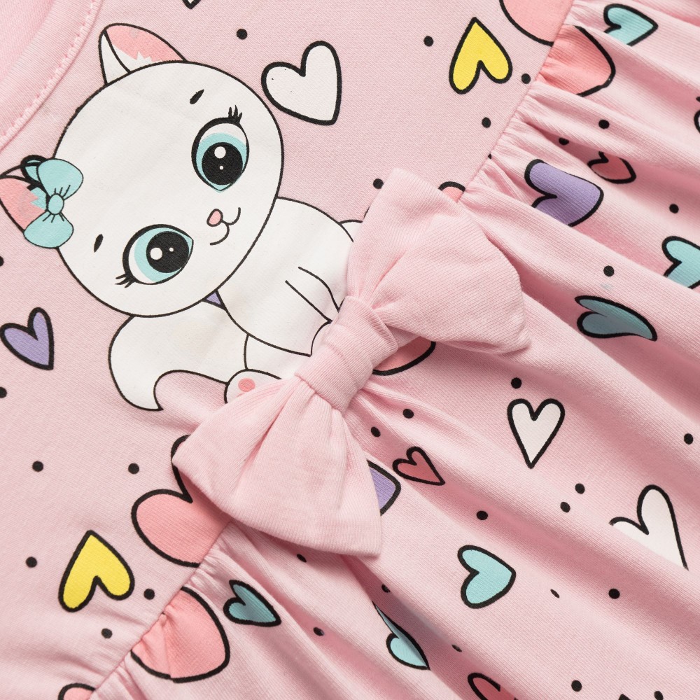 Βρεφικό Μακό Φόρεμα με Τύπωμα Γατάκι Κορίτσι (6-24μ) –Ροζ– 126-928101-1