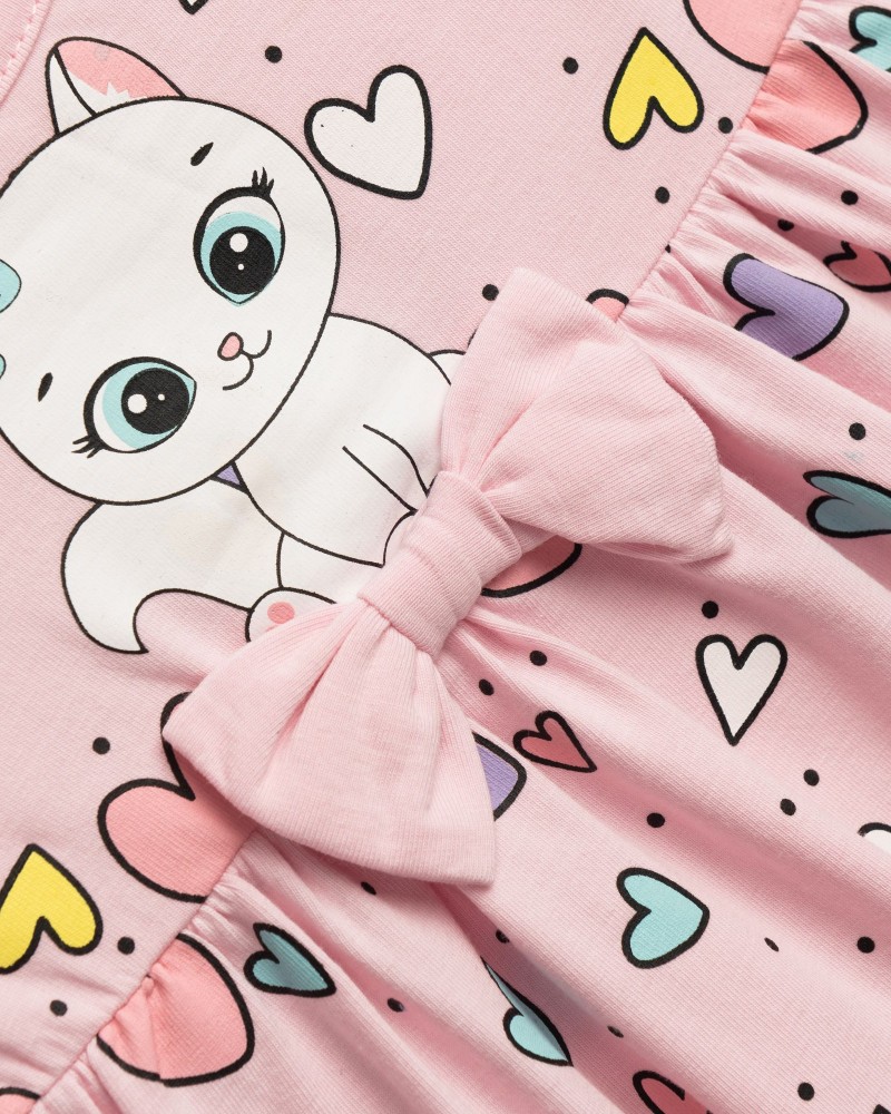 Βρεφικό Μακό Φόρεμα με Τύπωμα Γατάκι Κορίτσι (6-24μ) –Ροζ– 