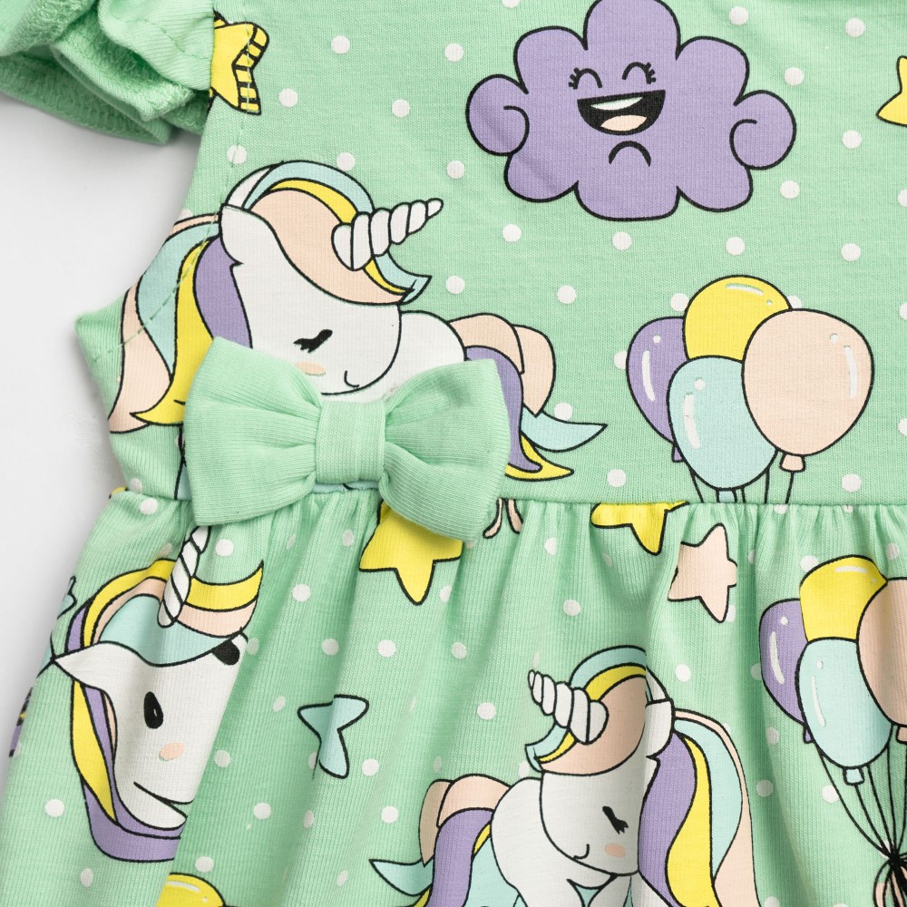 Βρεφικό Μακό Φόρεμα με Μονόκεροι Μοτίβο Κορίτσι (6-24μ) –Μέντα– 126-928102-1