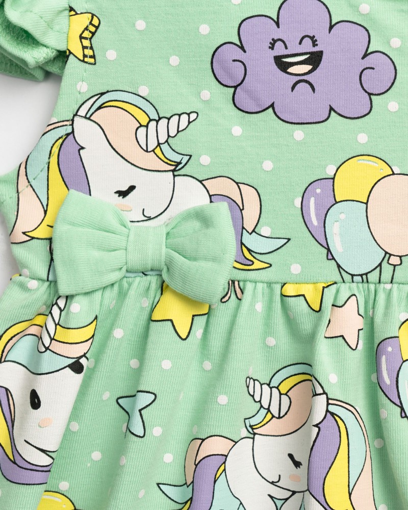 Βρεφικό Μακό Φόρεμα με Μονόκεροι Μοτίβο Κορίτσι (6-24μ) –Μέντα– 