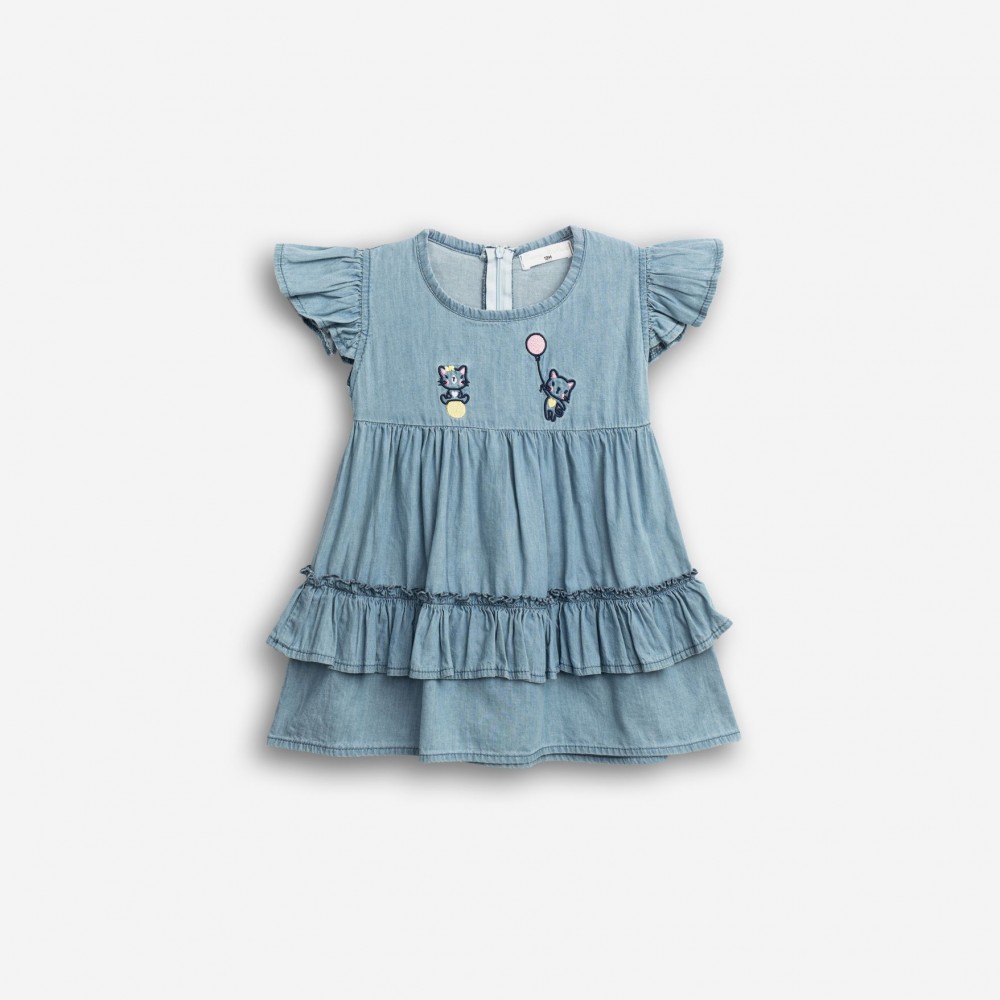 Βρεφικό Φόρεμα Τζιν με Κέντημα Γατάκια Κορίτσι (6-24μ) –Μπλε Τζιν– 126-929109-1