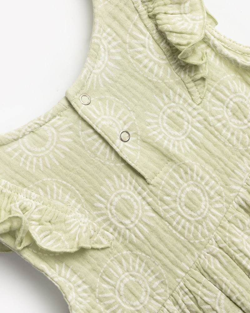 Βρεφικό Φόρεμα με Βολάν και Καπέλο Κορίτσι (6-24μ) –Ανοιχτό Χακί– 