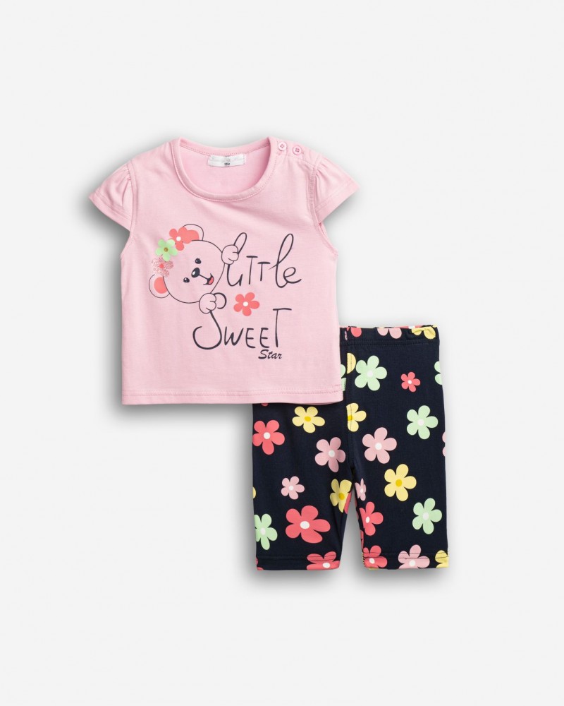 Βρεφικό Σετ Μακό με Μπλούζα Little Sweet Star και Κολάν Κάπρι Κορίτσι (6-24) -Ροζ Λεβάντα- 