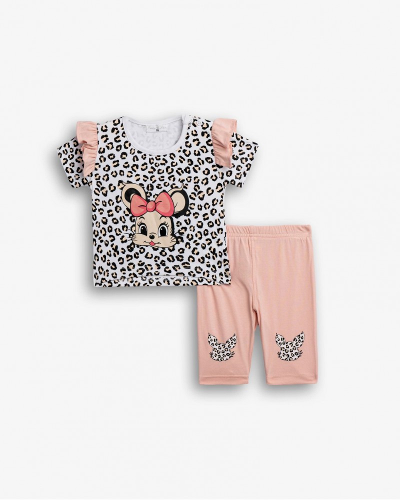 Βρεφικό Σετ Μακό με Μπλούζα Ποντικάκι και Κολάν Κάπρι Κορίτσι (6-24) -Εμπριμέ- 