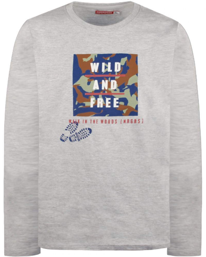 Εφηβική Βαμβακερή Μπλούζα Με Τύπωμα Army Print Wild and Free Αγόρι -Μελανζέ- 13-122026-5