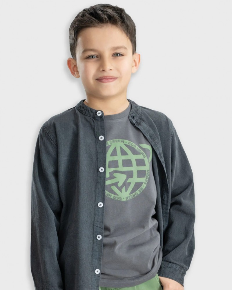 Εφηβική Μπλούζα Με Τύπωμα Be Green Eco Hero Mind Αγόρι (6-16) -Ανθρακί- 