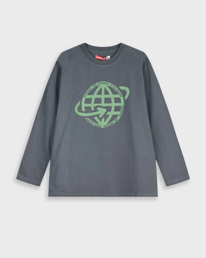 Εφηβική Μπλούζα Με Τύπωμα Be Green Eco Hero Mind Αγόρι (6-16) -Ανθρακί- 